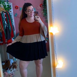 Orange, Black and Tan Tiered Mini Dress